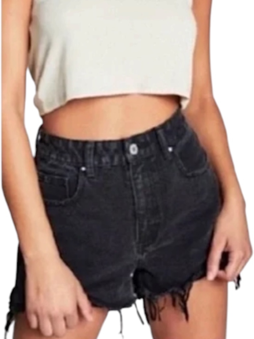 Zara High Waist Distressed Denim Shorts - Black Size 6
